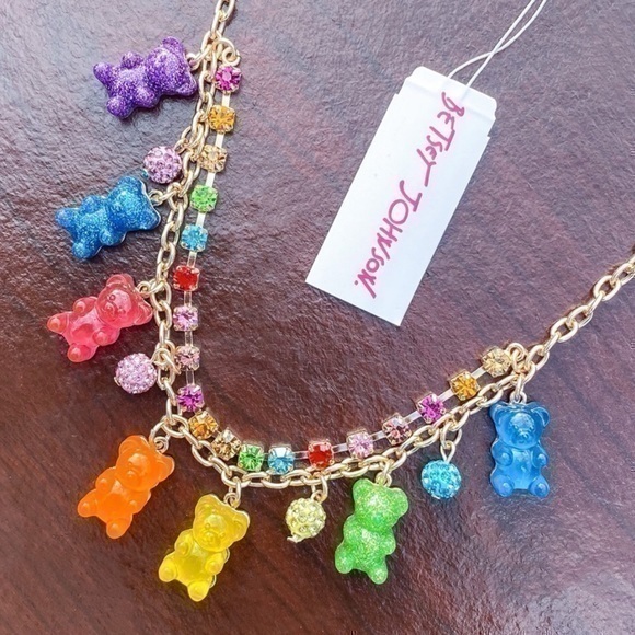 Betsey Johnson Jewelry - Betsey Johnson Rainbow Gummy Bear Charm Necklace Gold Chain Colorful Candy